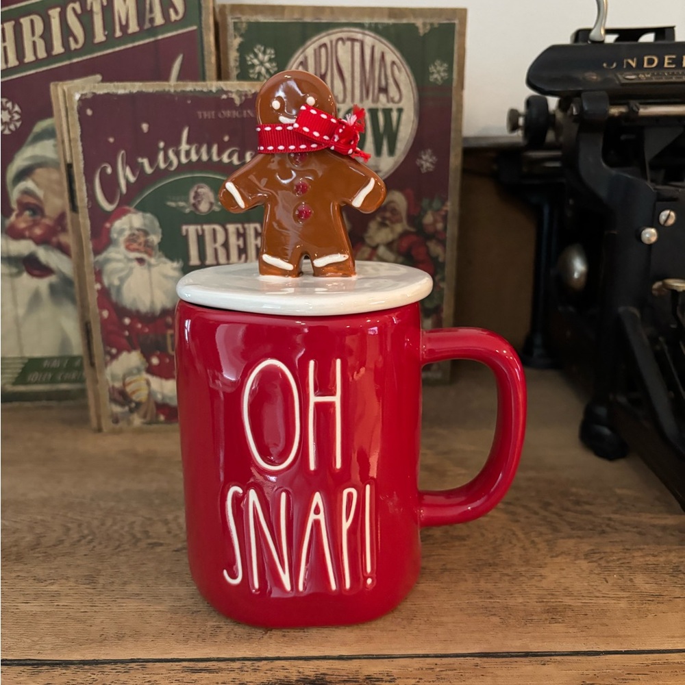 Rae Dunn Red 'Oh Snap!' Mug with Gingerbread Lid